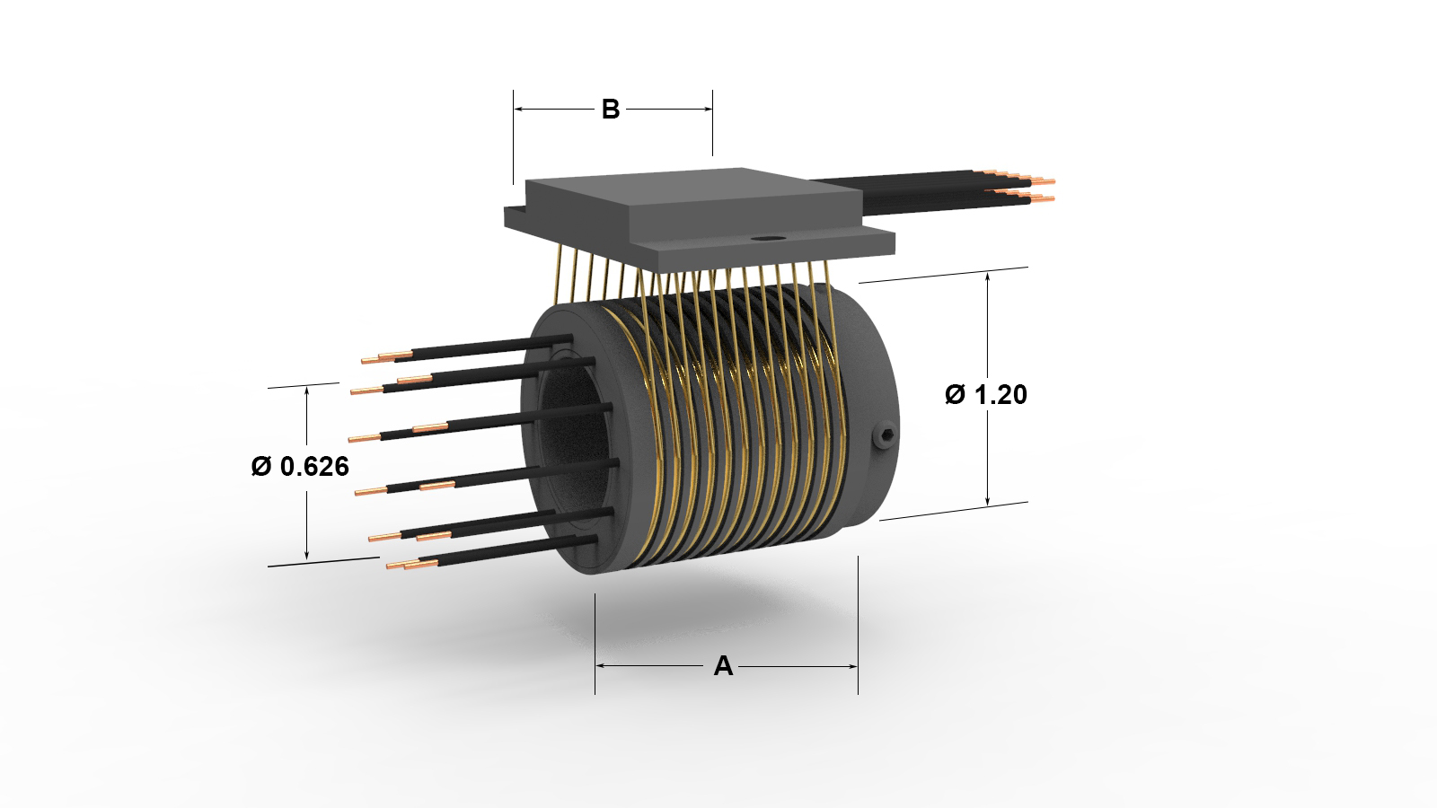3 amps to 210 vdc slip ring separates diagram with dimensions